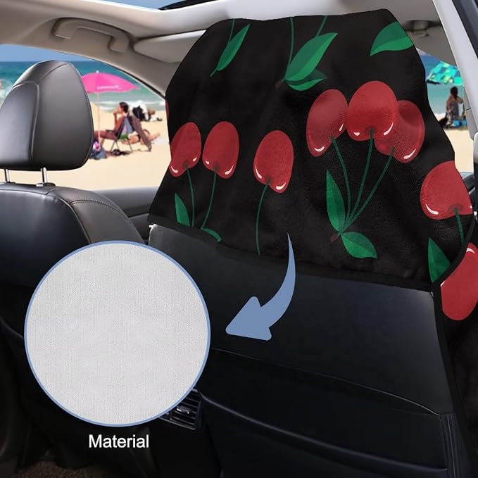 SEANATIVE Cherry Print Car Towel Front Seats Seat Covers, Washable Seat Protector, Fit Beach Swimming Outdoor Sports, Universal Fit Most Cars Trucks SUVS Car - Image 6