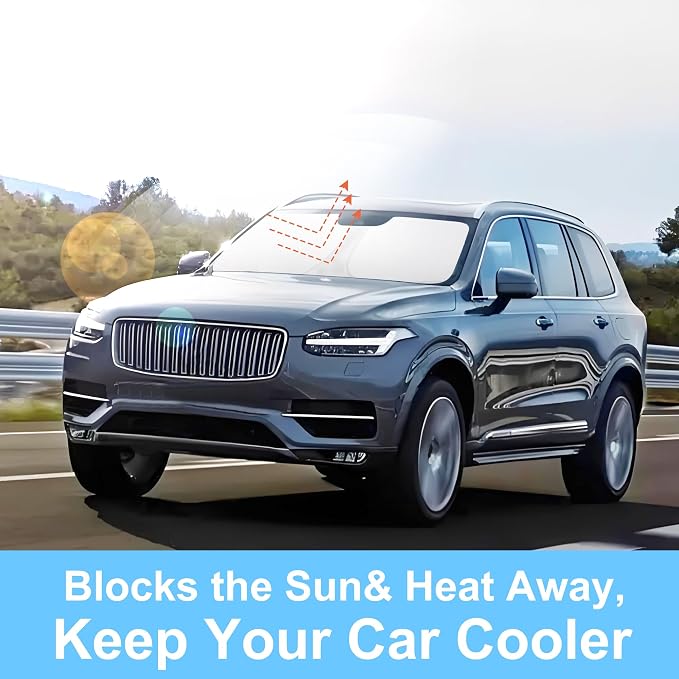 Windshield Sun Shade for 2016-2025 2026 Volvo XC90 Accessories | Full covered for windshield, Foldable & Durable, Block UV Rays, Reduce Heat, Easy to install, Keep Car Cooler - Image 6