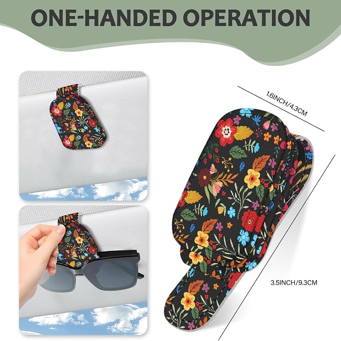 2 Pack Magnetic Leather Sunglass Holder, Universal Magnetic Car Eyeglass Hanger Clip for Different Size Eyeglasses, Car Visor Accessories (Black Floral) - Image 6