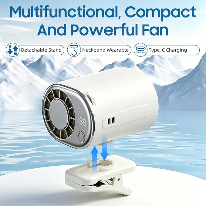 Car Clip on Air Conditioner Fan with LED Display, 360°Rotation, Semi-Cooling Technology, USB Rechargeable Personal Fan, Hands-Free Clip on Fan for Cars, Work, Camping (Pink) - Image 7