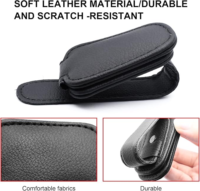 2 Pack Leather Car Visor Sunglass Holder, Magnetic Leather Glasses Eyeglass Hanger Clip for Car, Sunglass Clip Glasses Holder for Car Visor（Black） | Leather Glasses Eyeglass Hanger Clip for Car, Sunglass Clip Glasses Holder for Car Visor - Image 5