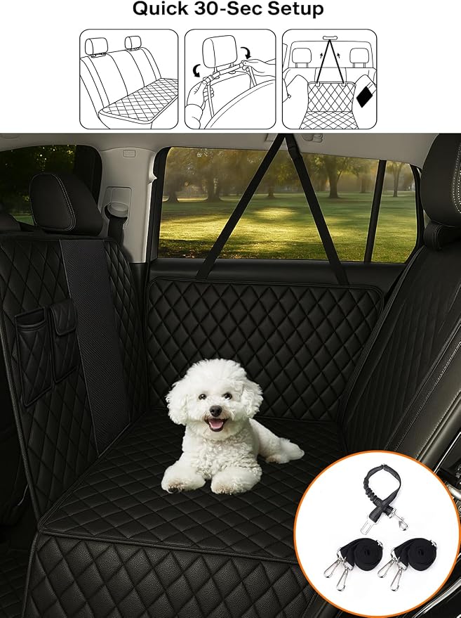 fidozen Dog Car Seat Cover, Waterproof Pet Hammock, Extra Large, Black, SUV | Waterproof breathable hammock protects seats from dirt and scratches; machine washable with storage pocket & extra-large fit. - Image 5