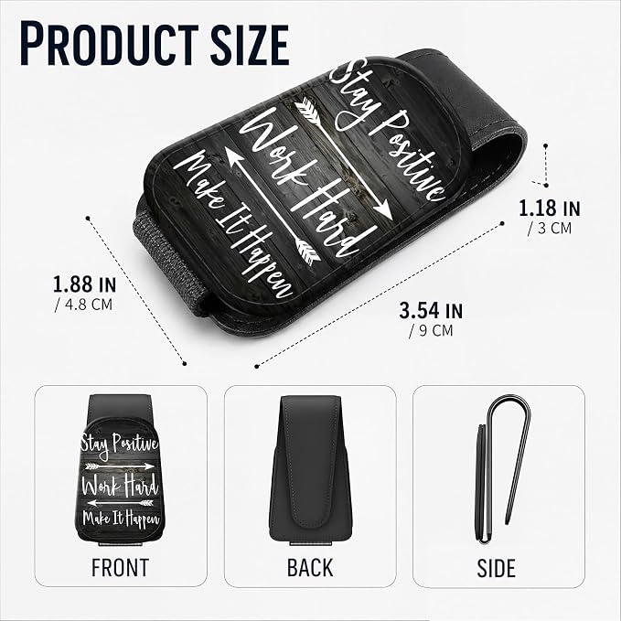 Leather Magnetic Sunglass Holder for Car Sun Visor, Cute Eyeglass Ticket Card Hanger Clip, Universal Auto Interior Accessories for SUV Pickup Truck, Motivation Quote - Image 3