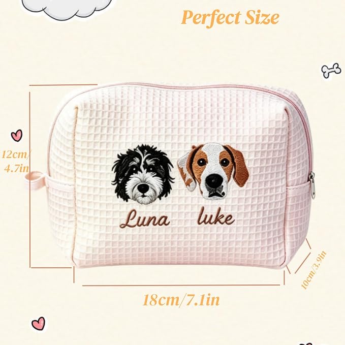Personalized Pet Photo Embroidered Cosmetic Bag Custom Dog Cat Portrait Makeup Pouch for Women Cute Gift for Pet Lovers Mother's Day Birthday Compact Travel Toiletry Organizer with Zipper - Image 7