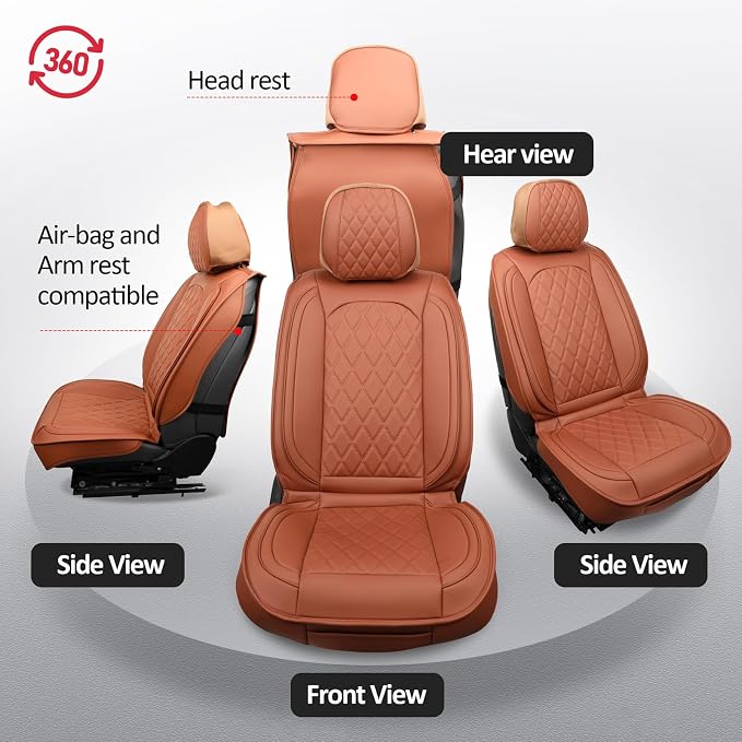 Seat Covers Full Set,Leather Seat Covers Car Seat Protector Brown | Waterproof Car Seat Covers,Universal Seat Cover Automotive Seat Protector For SUV Sedan Truck For Families,Pets,Commuter - Image 6