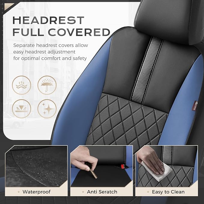 Coverado Car Seat Covers Front Pair, Automotive Leather Seat Covers for Car，Universal Fit Front Back Seat Cover, Non-Slip Waterproof Breathable Car Seat Protector - Image 4