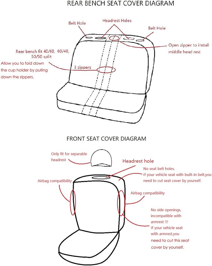 Flying Banner Car Seat Covers Full Set Front Seats and Rear Bench Polyester car seat Protectors Black Gray Purple airbag Compatible Rear Bench Split (Black Red) - Image 2