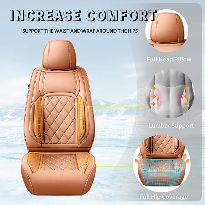 Fit Land Cruiser Premium Leather Car Seat Covers for Toyota Land Cruiser 2000-2025 2026 - Waterproof，Breathable，All-Weather Seat Cushion Protecto & Airbag Compatible, 2 Front Seat Brown - Image 6