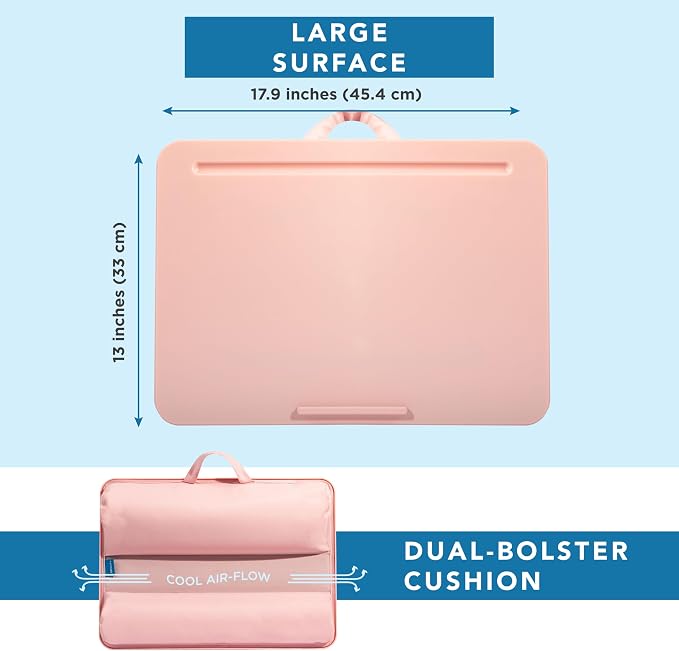 LAPGEAR The Original Lap Desk – Rose Quartz, Fits 17" Laptops | Microbead Cushion, Device Ledge, Built-In Pencil Tray, Carry Handle - Image 5