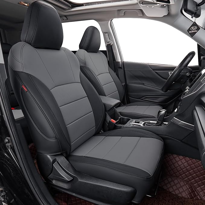 Car Seat Covers for 2009-2013 Subaru Forester,Rear w/Armrest,Faux Leather | Full Set Suv Seat Cushion,Easy Installation,Factory Look,Waterproof Car Seat Protector (Black/Gray) by Coverdream