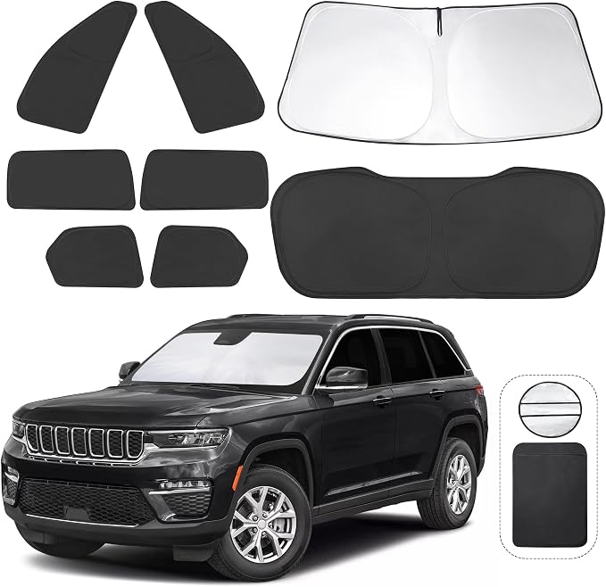 TINGLU Window Shades for Jeep Grand Cherokee 2022-2026(Not for Grand Cherokee L&Jeep Cherokee) 8PCS Accessories Car Side Full Windows Rear Windshield Sun Shade Camping Sun UV Rays Privacy Protection by TINGLU