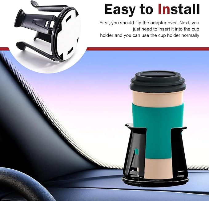 2PCS Car Cup Holder Insert, Auto Cup Holder Expander with Adaptive Clamping Arm, Self-Adhesive Adjustable Vehicle Cup Holders, Universal Expanding Drink Holders Adapter for Sedan, Truck, SUV - Image 7