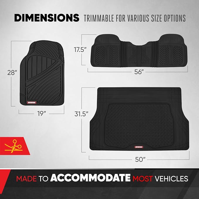 Motor Trend FlexTough Performance All Weather Rubber Car Mats with Cargo Liner - Full Set Front & Rear Floor Mats for Cars Truck SUV, Automotive Floor Mats (Black) - Image 5