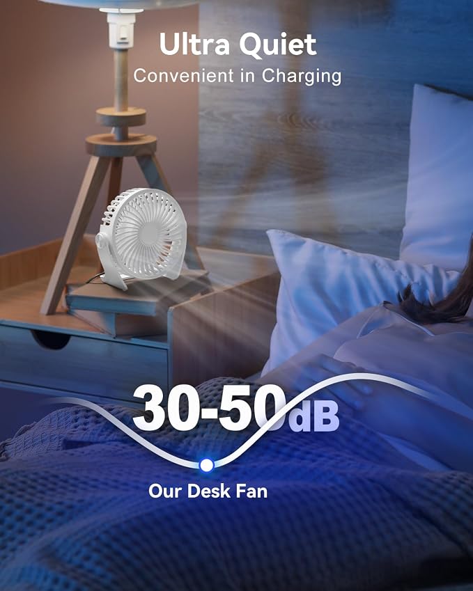 Edvision USB Desk Fan, 5 Inch Small Portable, 3 Speeds Powerful Wind Mini Personal Desktop Fan 360° Rotation Adjustable, Plug In USB Fan Quiet for Table Home Office Travel Car(White) - Image 5