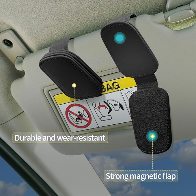 2-Pack Magnetic Sunglass Holder for Car Visor - Suede （Black） | Premium Suede Wrapped, Aluminum Core, Magnetic Grip, Clip to Visor, Holds Eyewear/Cards, Fits Most Vehicles - Image 4