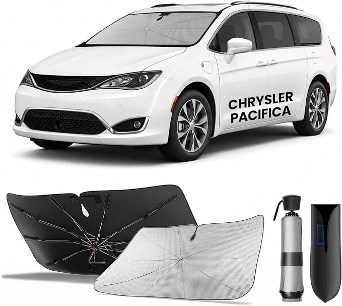 Zanch Windshield Sun Shade Umbrella for Chrysler Pacifica 2017-2026 [Interior Protection, Up to 75℉ Cooler] Custom-Fit, No Sagging, Scratch-Free Interior, Foldable Front Sunshade Umbrella by Zanch