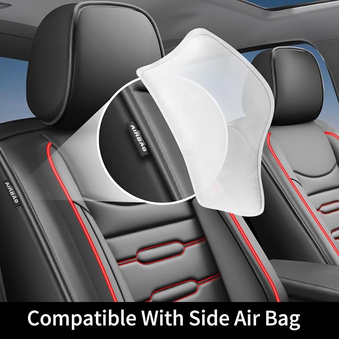 Fit Altima Car Seat Covers for Nissan Altima 2010-2024 2025 2026 - Upgraded Premium Waterproof & Breathable Leather, Airbag Compatible, All-Weather Seat Cushion Protector (Full Set,Black+Red) - Image 6