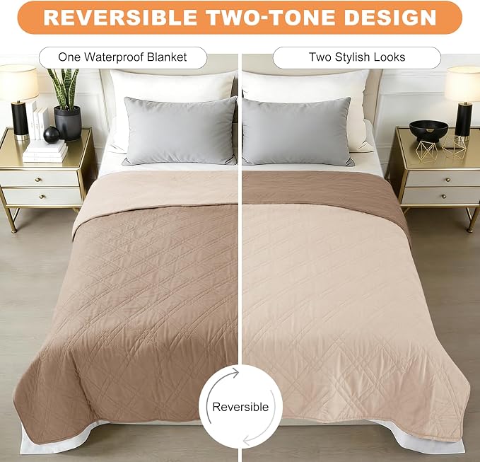 100% Waterproof Dog Bed Cover Pet Blanket, Taupe+Apricote (30"x30") | ,7-Layer Reversible Couch Covers for Dogs Met for Sofa Furniture Car Camping - Image 3