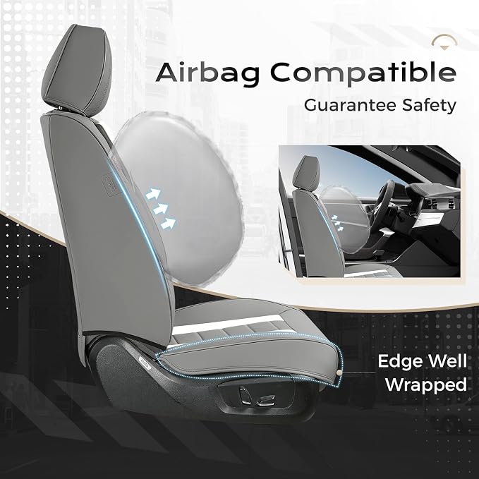 Coverado Car Seat Covers, Front Covers for Cars, Car Seat Cover Front Seats, Automotive Seat Cover, Waterproof, Leather Car Seat Cushion, Universal Interior Covers Seat Protectors for Most Cars - Image 3