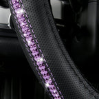 CAR PASS Bling Diamond Black Leather Steering Wheel Cover, Studded Crystal Rhinestones Universal Fit 14" 1/2-15" Glitter for Women Sparkle Girl Fit Suvs,Vans,Sedans,Car,Trucks, Purple Diamond - Image 6