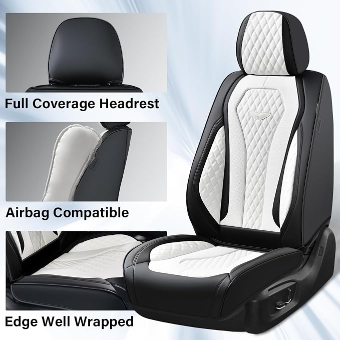 Coverado Seat Covers 2 Pack, Car Seat Covers Front Seats, White Car Seat Cover, Waterproof Car Seat Covers, Car Seat Cushion, Front Leather Seat Protector Fit for Most Cars - Image 2