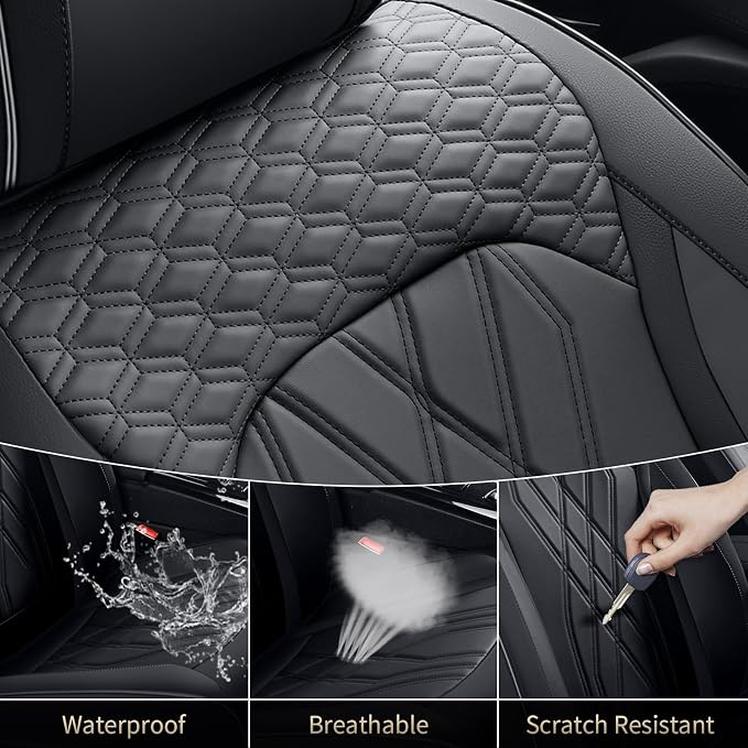 FLORICH Leather Cars Seat Covers Automotive Seat Cover Front Pair Waterproof Seat Covers for Car Vehicle Seat Cushion Protector Universal Fit for Most Cars Trucks SUVs, Black - Image 7