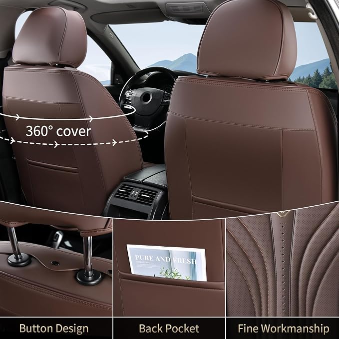 FLORICH Car Seat Covers, Dark&Brown Leather Car Seat Covers Front Seats, Premium Leatherette Car Seat Cushion for Cars, Automotive Seat Protectors Universal Fit for Most Sedans Cars SUV Trucks - Image 2