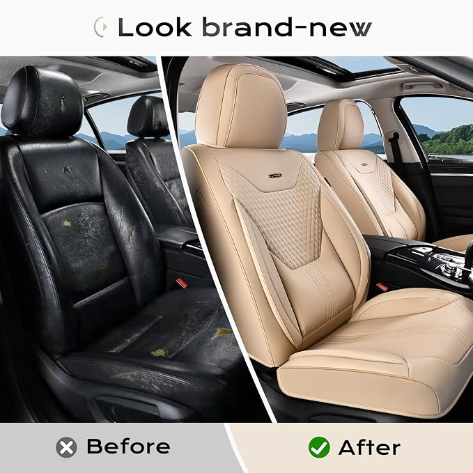 Coverado Car Seat Covers Full Set, Front Seat Covers with Lumbar Support and Back Seat Cover Waterproof Leather Automotive Seat Cover, Universal Car Interior Protectors Cushion for Most Cars - Image 5