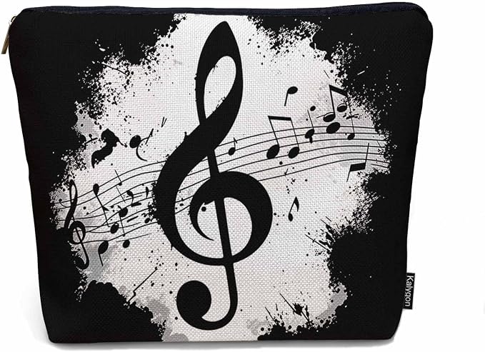 Music Notes Makeup Organizer Bag Cosmetic Bag For Men Women, Grunge Musical Notes Melody Black Travel Toiletry Bag Flax Makeup Bags Purse Business Makeup Pouch For Toiletries Cosmetics by Unknown
