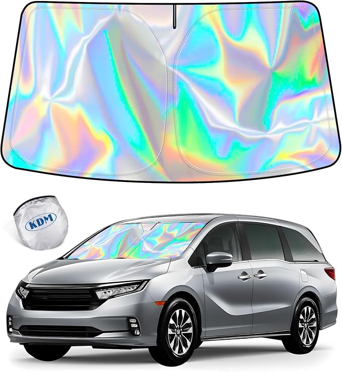 KDM Laser Silver Style Windshield Sun Shade for 2018-2026 Honda Odyssey | LX EX EX-L Touring Elite Minivan,Foldable Front Reflective Windows Sunshade Visor Protector Blocks UV Rays Heat by KDM