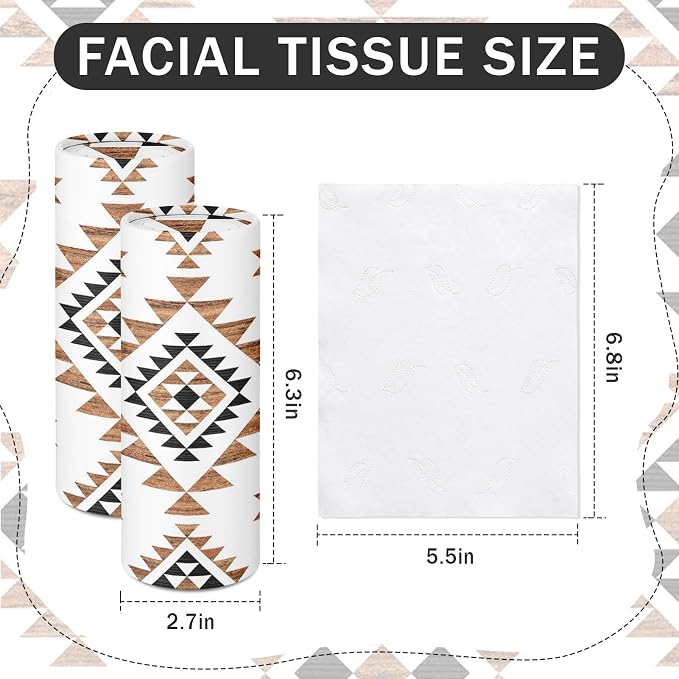 Arttown Car Tissue Holder for Cup Holder Facial Tissues 12 Pack Aztec | Western Bulk 3-Ply,Refillable Marble Print Cylinder Tissue Boxes,Fit Car Home Office School (600 Sheets Total,50 Sheets Each) - Image 2