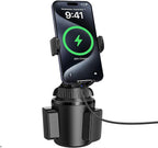 APPS2Car 15W Qi Wireless Car Charger Solid Cup Holder Mount, Adjustable Long Arm & 360° Rotation, Fits 3"–4" Round Cup Holders, Works with Cases ≤ 4 mm (No Metal Attachments) by APPS2Car