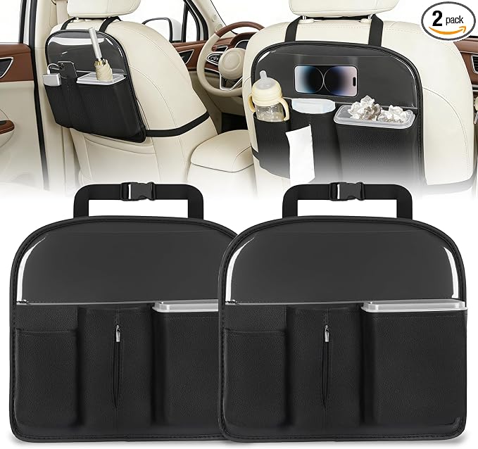 Nilight Car Seat Back Organizer 2PCS Black PU Leather Universal | Removable Inner Bucket Tissue Box Mesh Pockets Waterproof Hanging Storage Bag for Cars Vans SUVs MPVs Pickup Trucks by Nilight