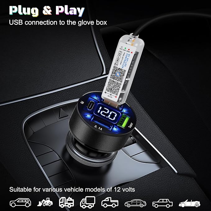 Dreamcolor Acrylic Interior Car LED Strip Light with USB/Type C/4-Port Cigarette Lighter, RGB 2 in 1 with 59.04 inches LEDs Ambient Lighting Kits, Sound Active Function Neon Led Strips for Car - Image 7