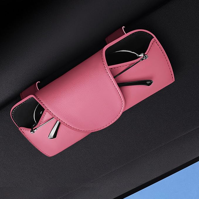 Magnetic Sunglass Holder for Car Visor Clip, Visor Accessories Eyeglasses Holder, Leather Glasses Storage Case by fccairms