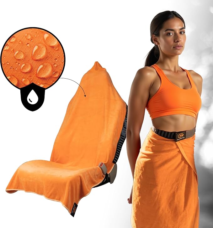 Transition & Seat Wrap V2.0 Orange Car Seat Cover Towel | Sweat-proof car seat cover, changing kilt, quick-dry towel, secure wrap for athletes - Image 2