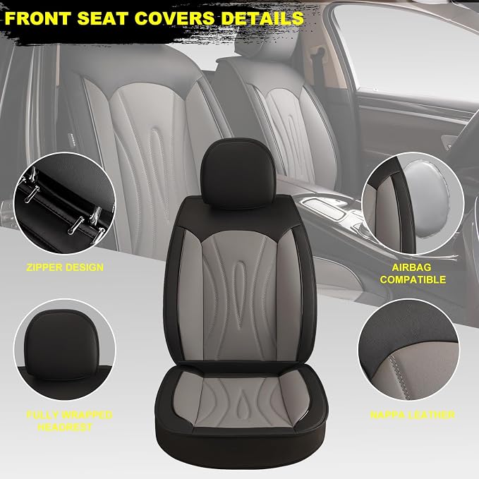 Front Seat Covers for Infiniti QX50 2018-2026 2027 Faux Leather | Waterproof Breathable Scratch Resistant 360° Wrap Airbag Compatible Easy Clean（2 Seats,Black & Grey) - Image 2