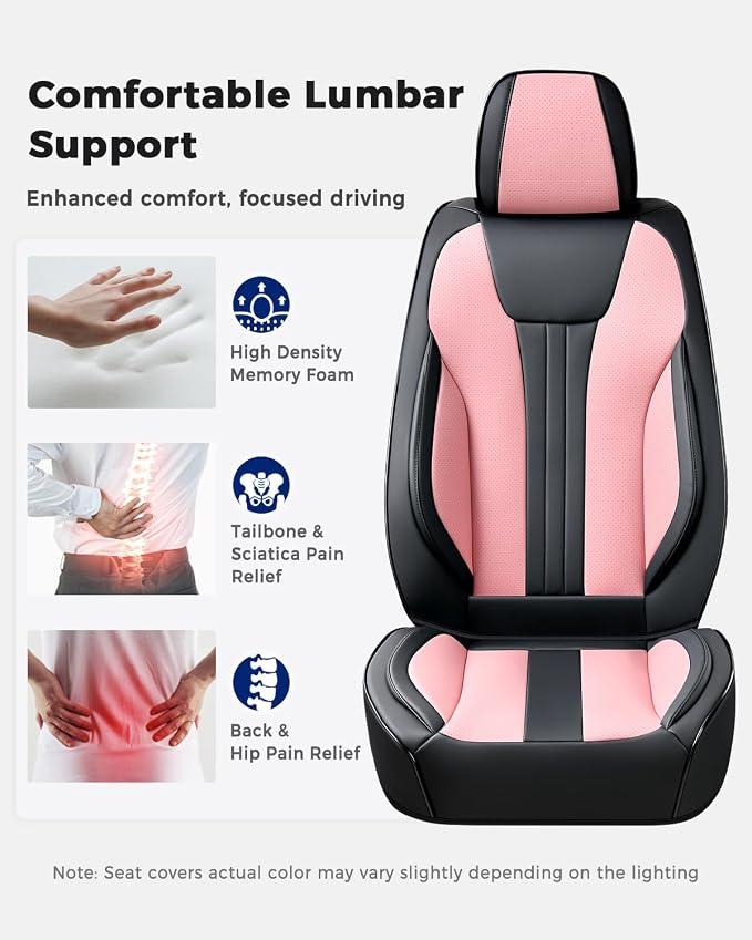 Huidasource Full Set Car Seat Covers, Premium Waterproof Faux Leather, Universal Fit for Most Cars, SUVs & Trucks, Airbag Safe, Quick to Install, Black & Pink - Image 5