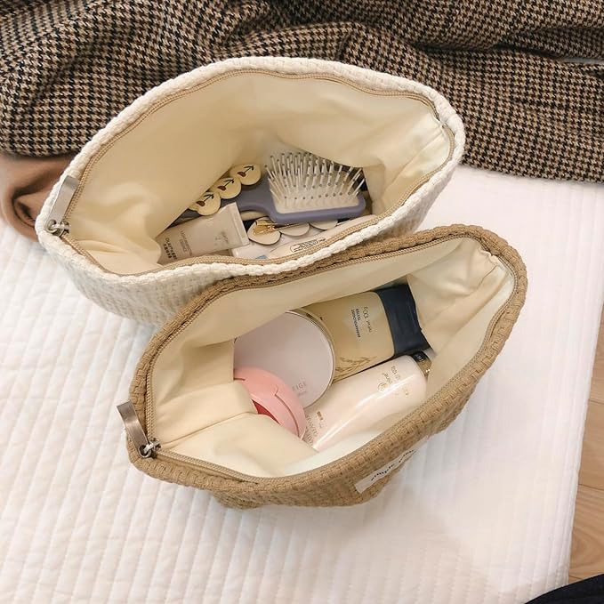 RSRSLEII Woven Travel Makeup Bag, Cute Travel Toiletry Bag(09Black Weaving) | Aesthetic Portable Cosmetic Bag with Canvas Lining, Coquette Makeup Pouch, Skincare Bag Car Storage Bag for Women and Girls - Image 8