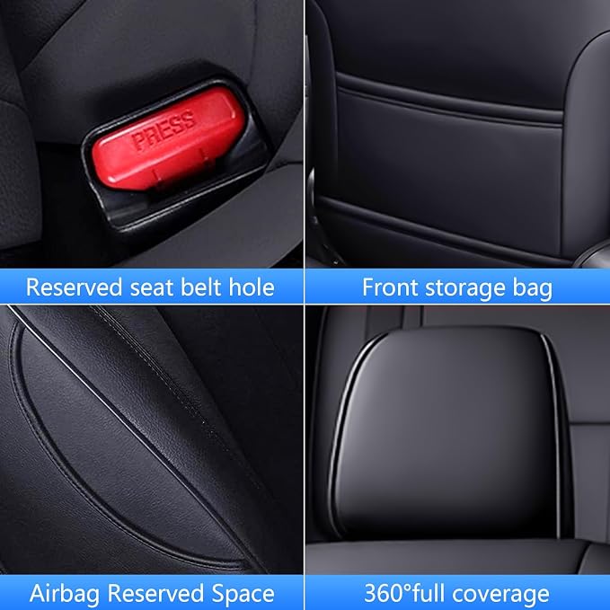 TTX LIGHTING Custom Fit Seat Covers for Hyundai Tucson 2022 2023 2024 Hybrid -Faux Leather Full Set Compatible Airbag Car Seat Protector Black（Just for Hybrid ONLY - Image 7