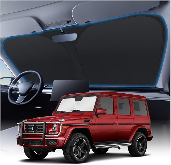KUST Windshield Sun Shade Custom Fit for 1990-2018 Mercedes G W463 G550 G55 G63 G65 Accessories(Not for 2019-2021 Mercedes Benz G Class)Car Windshield Sunshade Window Sun Visor Protector Foldable Bloc by KUST