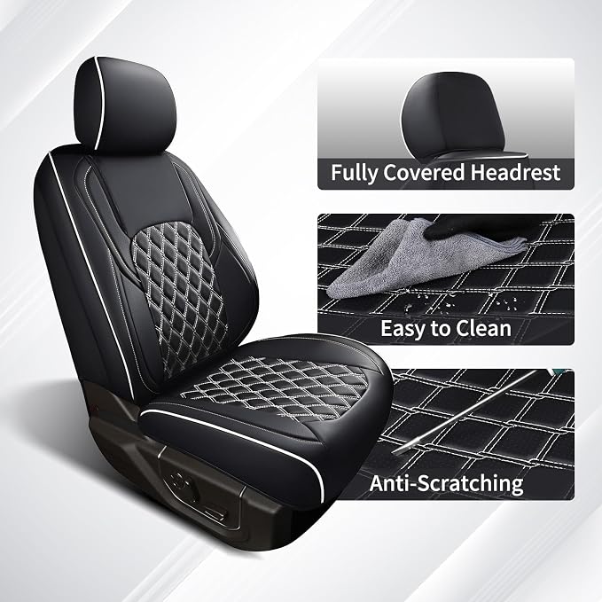 Huidasource Wrangler JL Seat Covers 4 Door 2018-2026 Without Rear Cupholder | Waterproof Wrangler Seat Cover Full Set, Custom Seat Cushion Covers Fit for Jeep Wrangler JL 4-Door (Full Set/Black&White) - Image 5