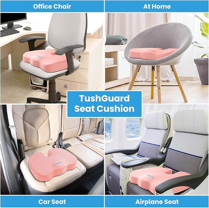 Memory Foam Seat Cushion for Office Chair, Car Seat, Pink, XXL | Office Chair Cushion for Car, Airplane - Chair Pad for Long Sitting Sciatica, Hip, Coccyx,Tailbone Pain Relief, Butt Pillow - Image 5