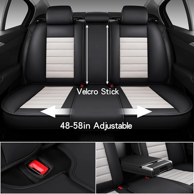 MINGBRON Car Seat Covers Full Set,Black White Car Seat Cover, Car Seat Protector Waterproof, Nappa Leather Car Seat Cushion, Fit for Most Cars - Image 4
