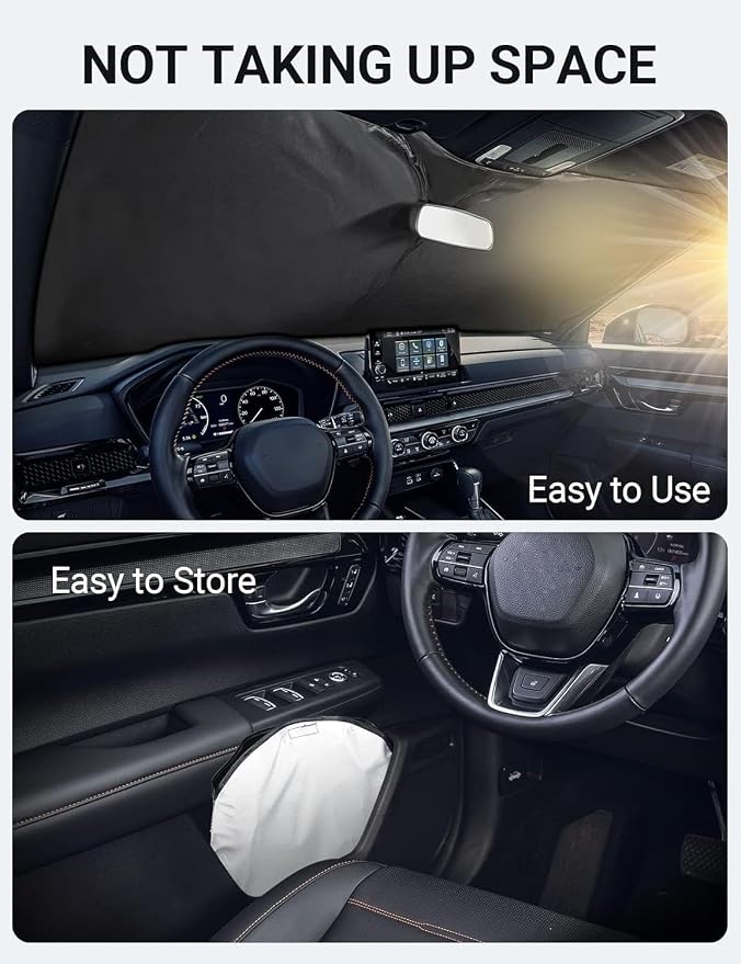 Proadsy Custom Fit 2023-2026 Honda CRV Windshield Sun Shade, Blocks Heat | 240T Heat Shield, Drops Temp 54°F, Blocks 99% UV, Prevents Dashboard Cracking, Summer Parking & Beach Trips, Easy Twist-Fold - Image 9