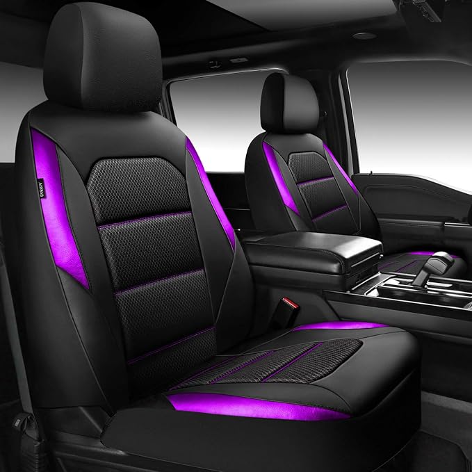 CAR PASS Memory Foam Car Seat Covers,Air Cool Mesh Thick Seat Covers Front Seats,Purple Metal Film Leather Seat Cover for Car,Universal Comfort for Most Car,Truck,Airbag Compatible,Black Purple by CARPASS