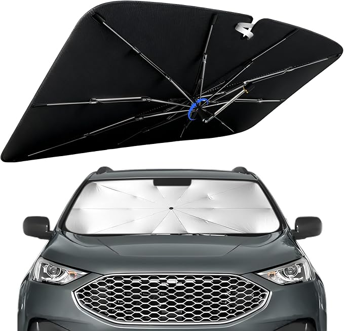 Windshield Sun Shade for Ford Edge 2015-2026 with 360° Rotating Shaft | Custom Fit Umbrella Sunshade for UV Blocking, Interior Heat Protection, Easy Storage, UPF 50+ Cool Windshield Cover by Lonyaqui