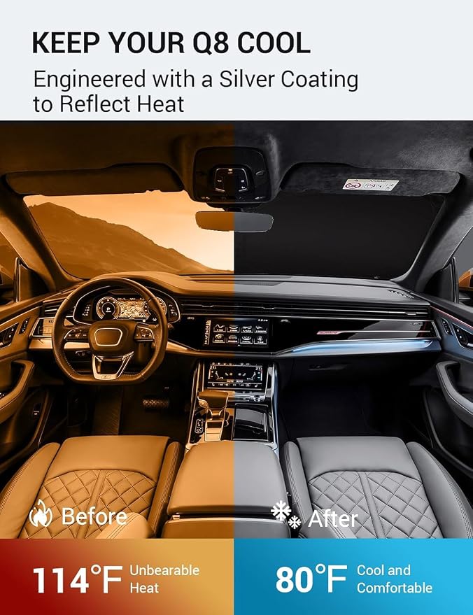 Proadsy Custom Fit 2019-2026 Audi Q8 Windshield Sun Shade, Blocks Heat | 240T Heat Shield, Drops Temp 54°F, Blocks 99% UV, Prevents Dashboard Cracking, Summer Parking & Beach Trips, Easy Twist-Fold - Image 3