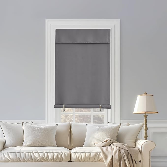 NICETOWN Grey Blackout Door Curtains 72 Inches Long for Kitchen | Self Adhesive Portable Window Cover for Front French Door Adjustable Shade for Glass, 1 PC, 26" x 72" - Image 7