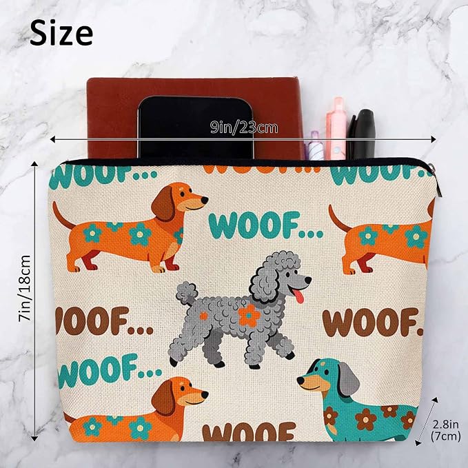 Woman Makeup Bag Dog, Funny Puppy Woof Dogs Makeup Bags Travel Cosmetic Bags Toiletry Makeup Organizer Pencil Pouch Make Up Cosmetic Bag For Owners Lady Birthday Gifts, Orange Blue - Image 4